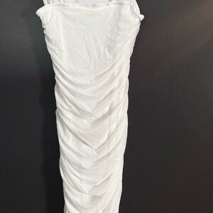 Elegant White Maternity Ruched Dress